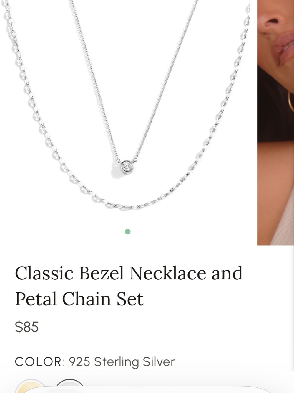925 Sterling Silver Bezel Pendant and Petal Chain Necklace Set - Silver